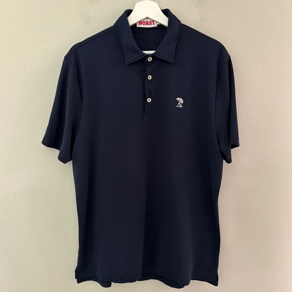 Boast Mens Navy Blue Short Sleeve Cotton Blend Pique Polo Shirt Size Large
